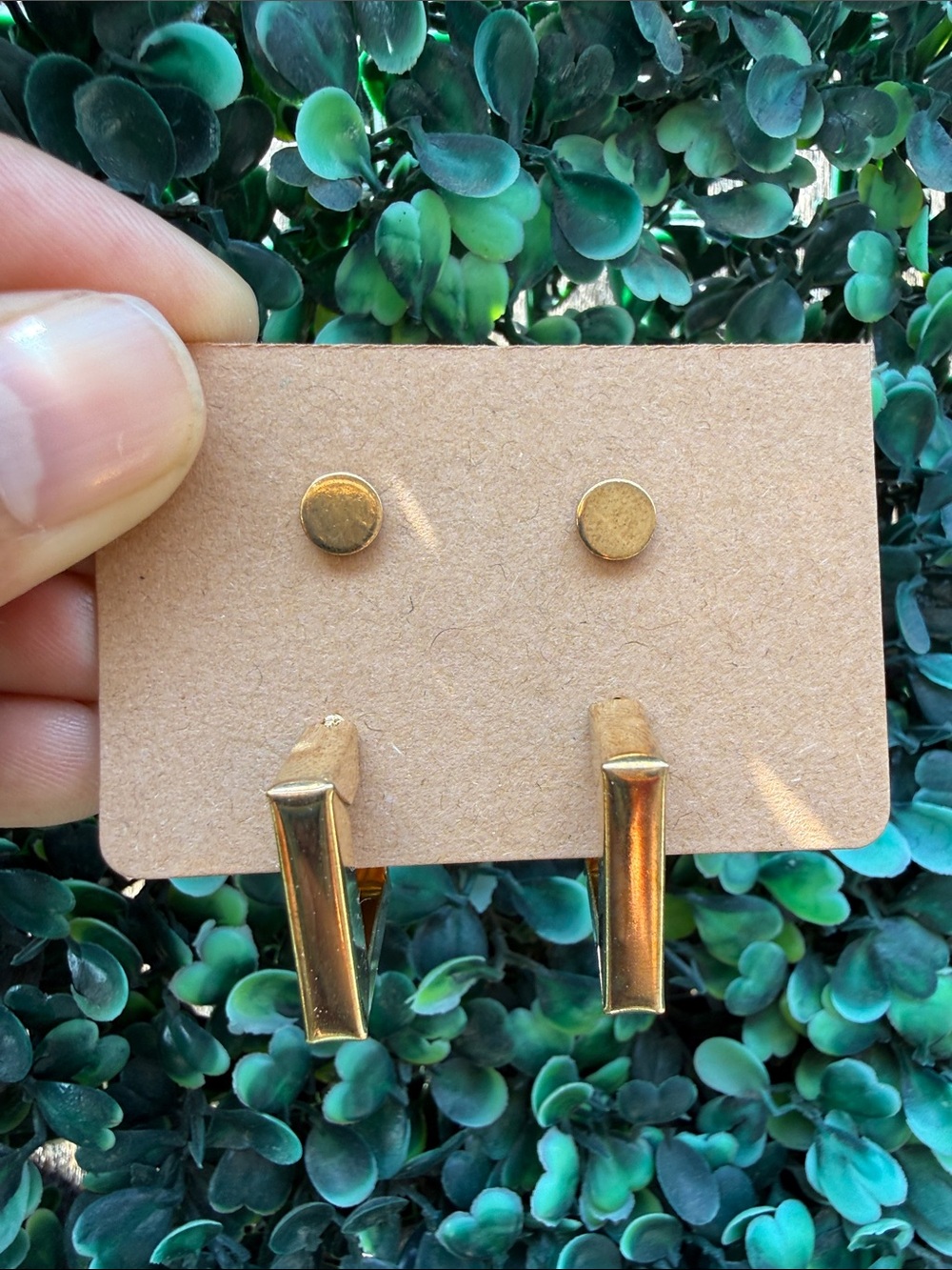 Gold Geometric Drop & Stud Earring Set